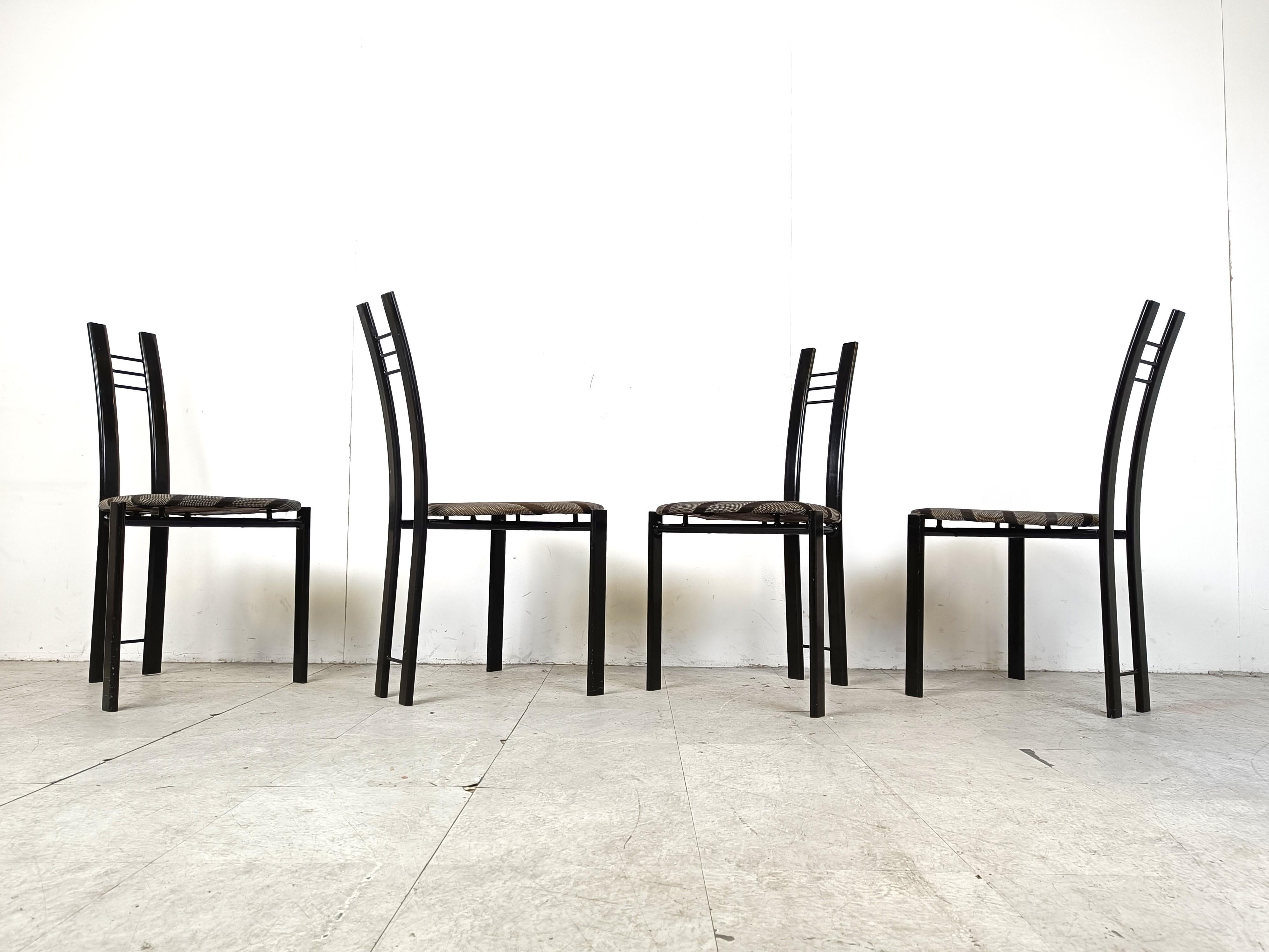Metal Post modern dining chairs, 1980s set of 4 For Sale