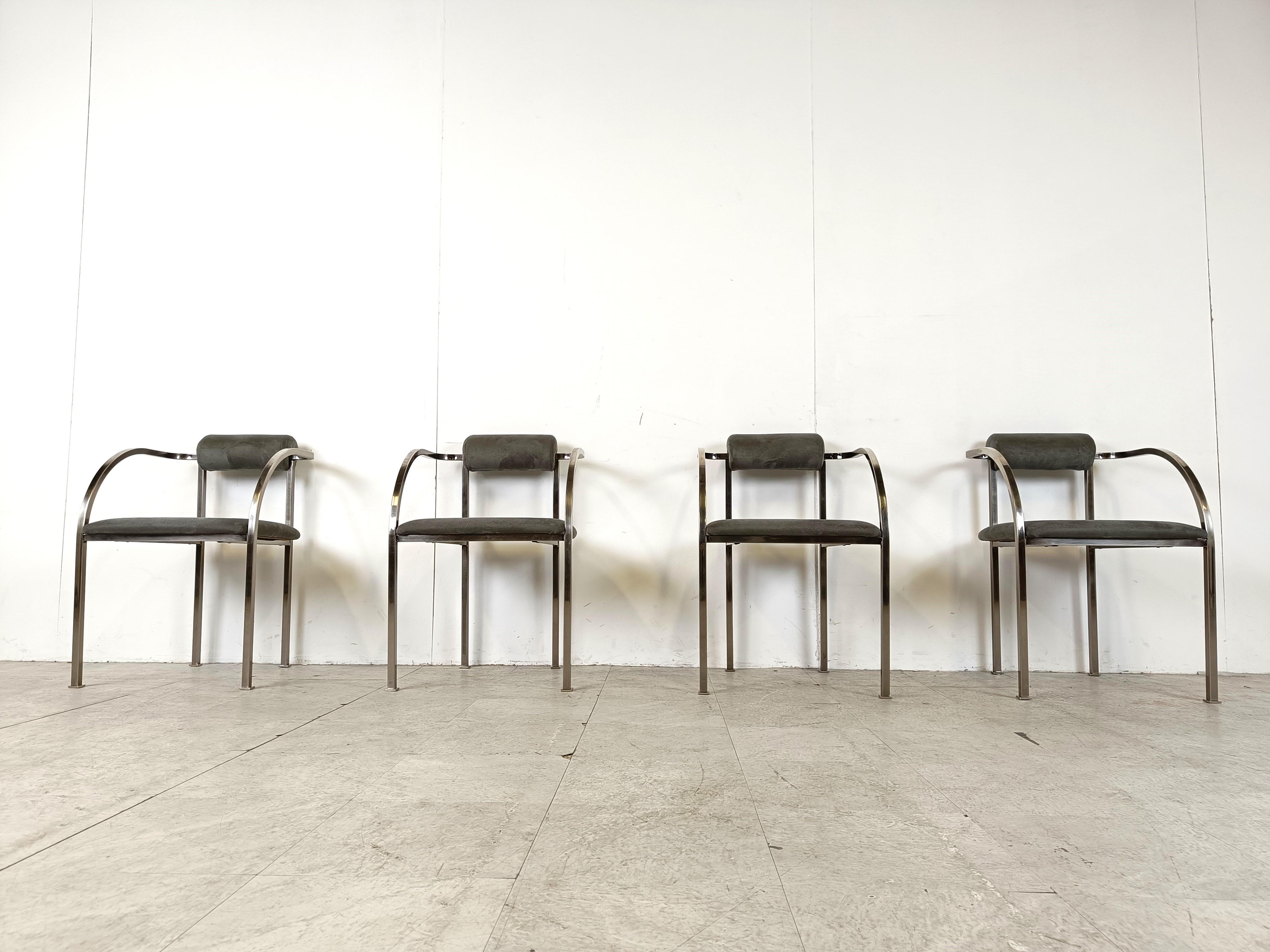 Post modern dining chairs by Belgo chrom, set of 4 - 1980s In Good Condition In Leuven, Vlaams Gewest