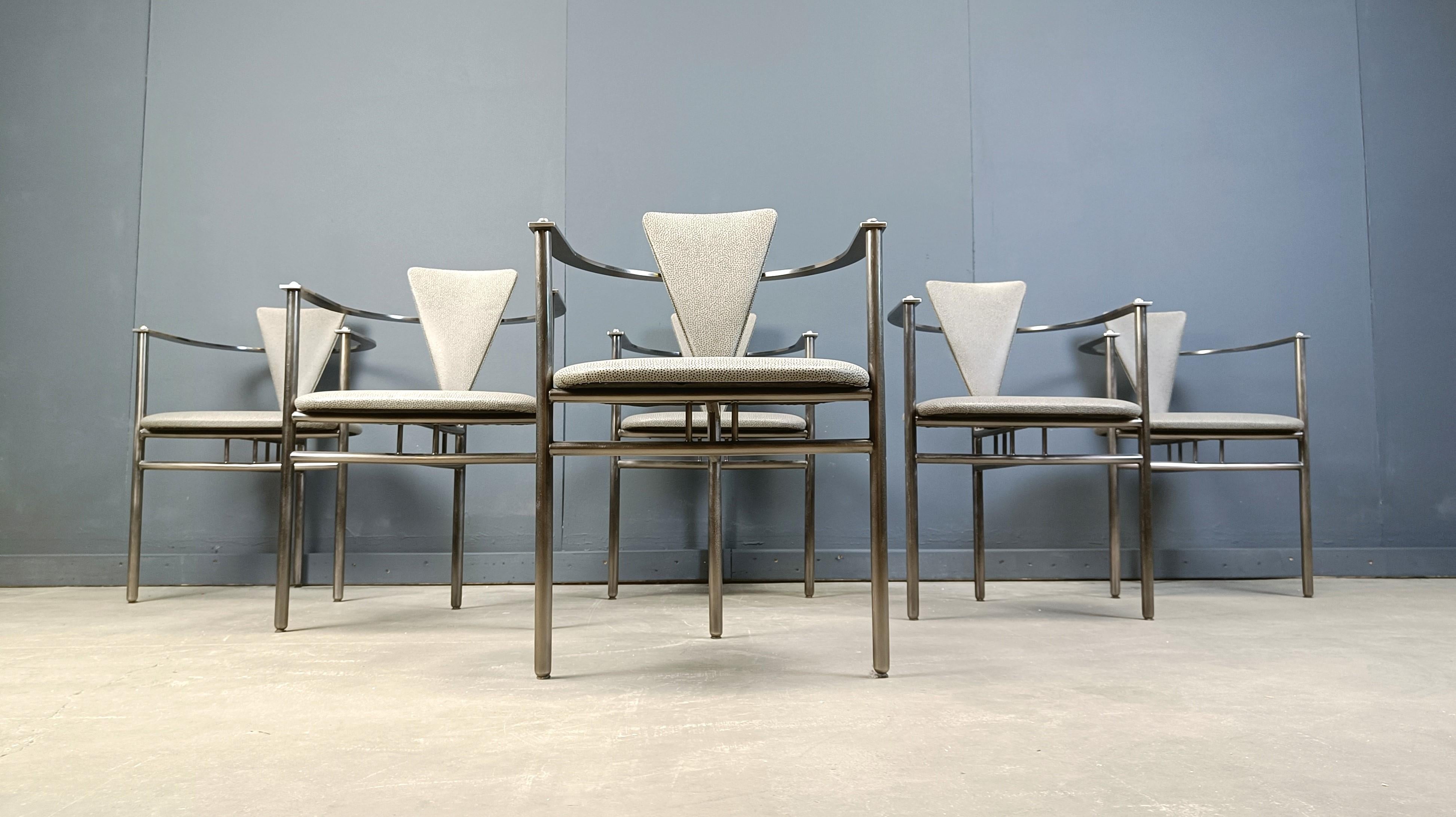 Acciaio inossidabile Sedie da pranzo postmoderne di Belgo chrom, set di 6 - anni '80 in vendita