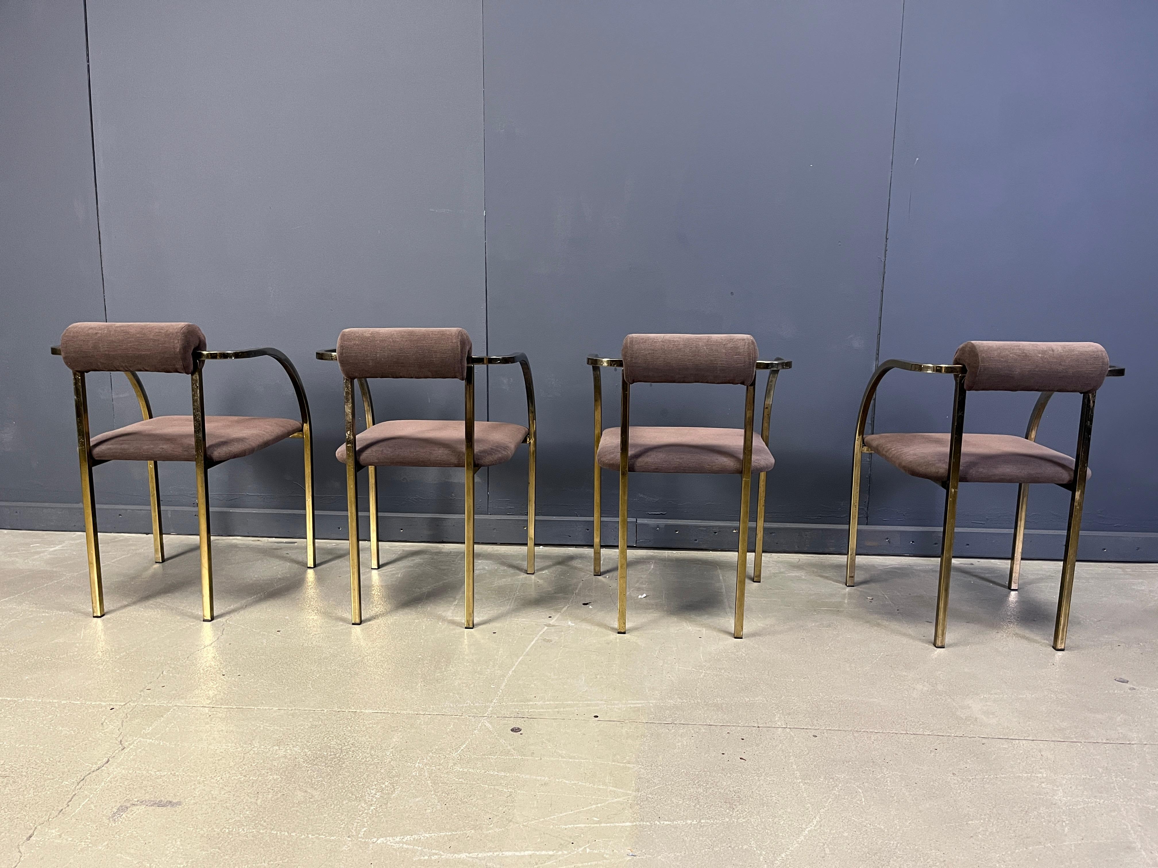 Brass Post modern dining chairs by Belgochrom, 1980s For Sale