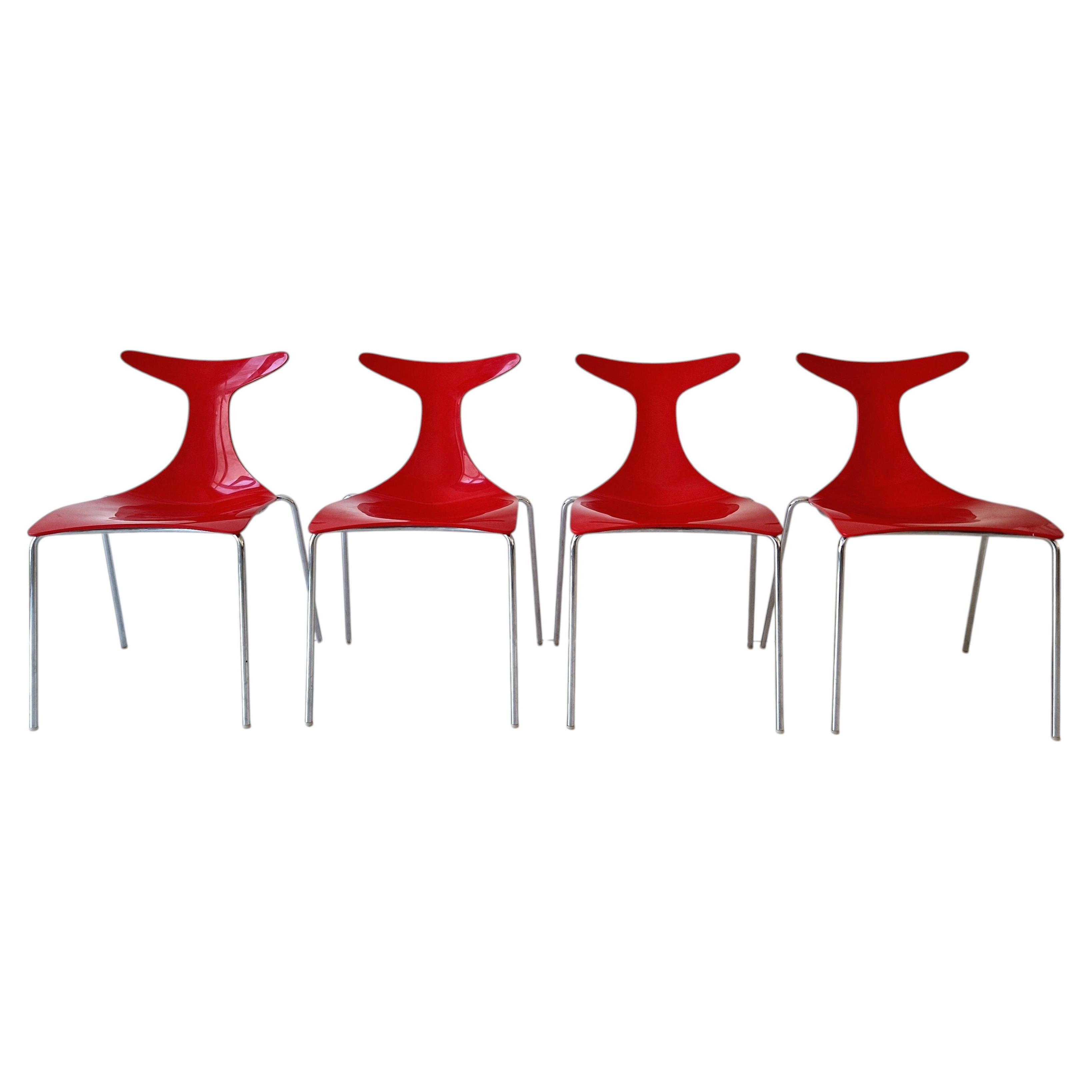 Vintage 1980s Stacking Dining Chairs by Gino Carollo in Red Vinyl