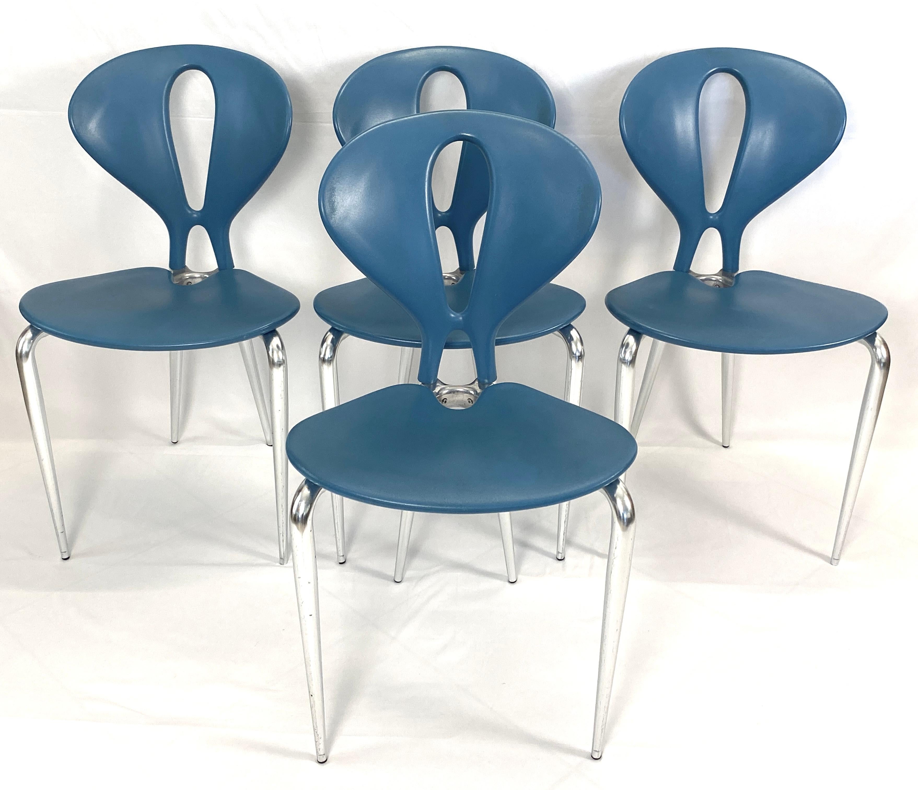 Aluminum Dining Table and 4 Chairs Set,  attributed to Driade & Chairs by Ycami For Sale