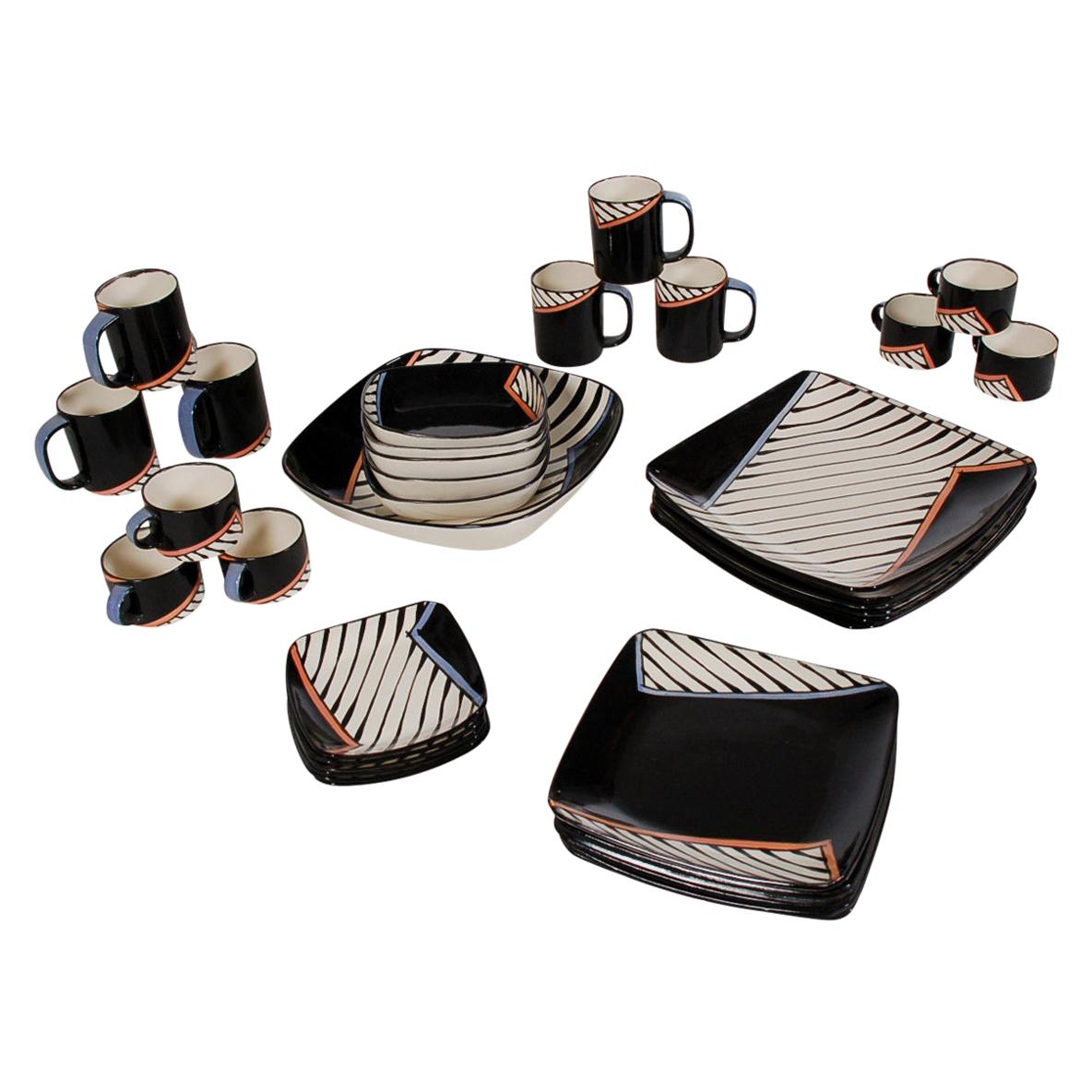 Postmodern Dinnerware Set by Dorothy Hafner for Tiffany & Co. "Chevron" Print For Sale