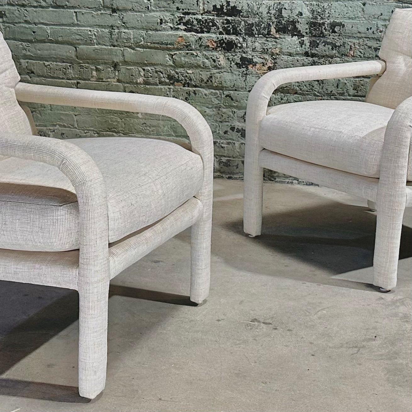Upholstery Post Modern Directional Open Arm Lounge Chairs, 1980 For Sale