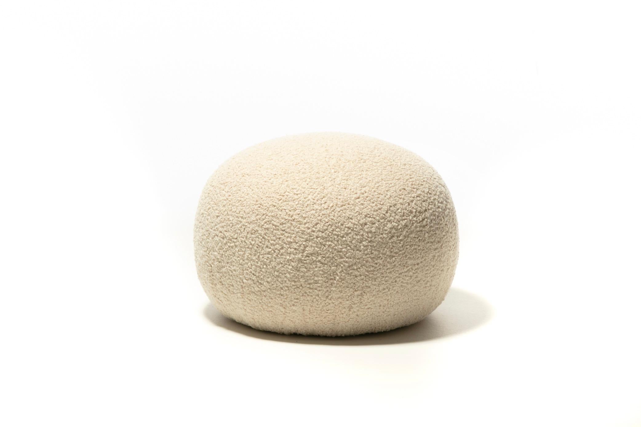 American Post Modern Directional Pouf Ottoman in Ivory White Boucle For Sale