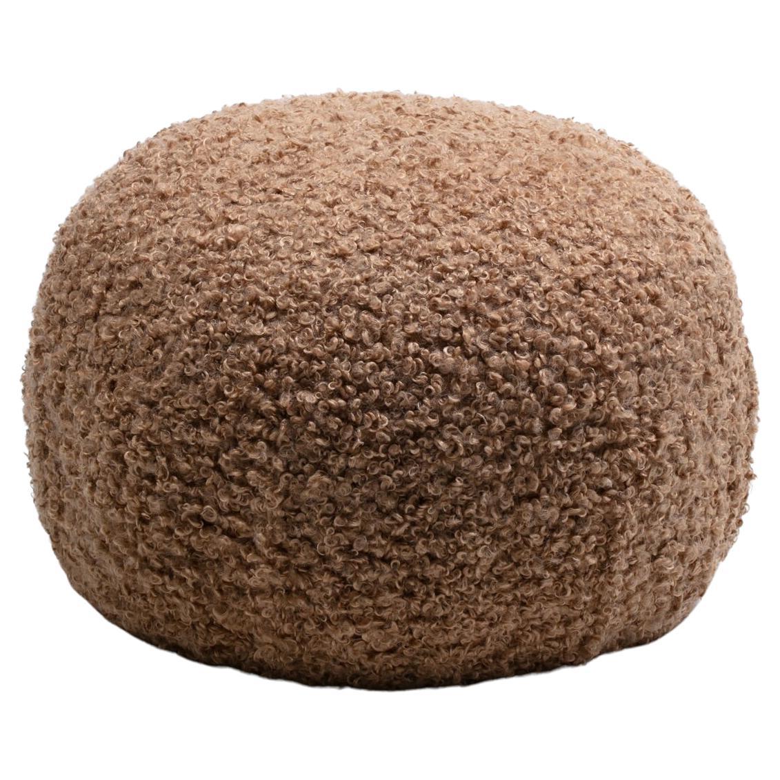 Post Modern Directional Pouf Ottoman in Teddy Bear Camel Bouclé