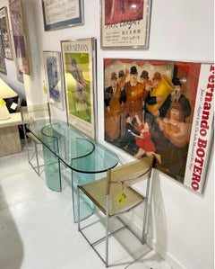 Post Modern Double Crescent Base Glass Console Table or Desk