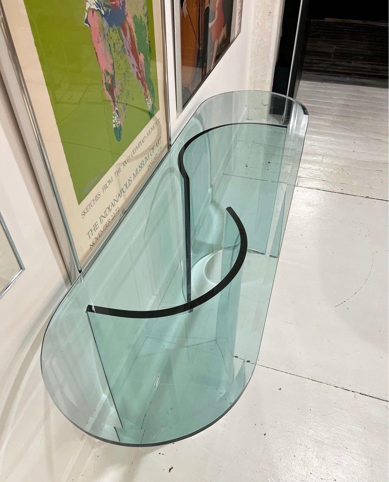 Late 20th Century Post Modern Double Crescent Base Glass Console Table or Desk