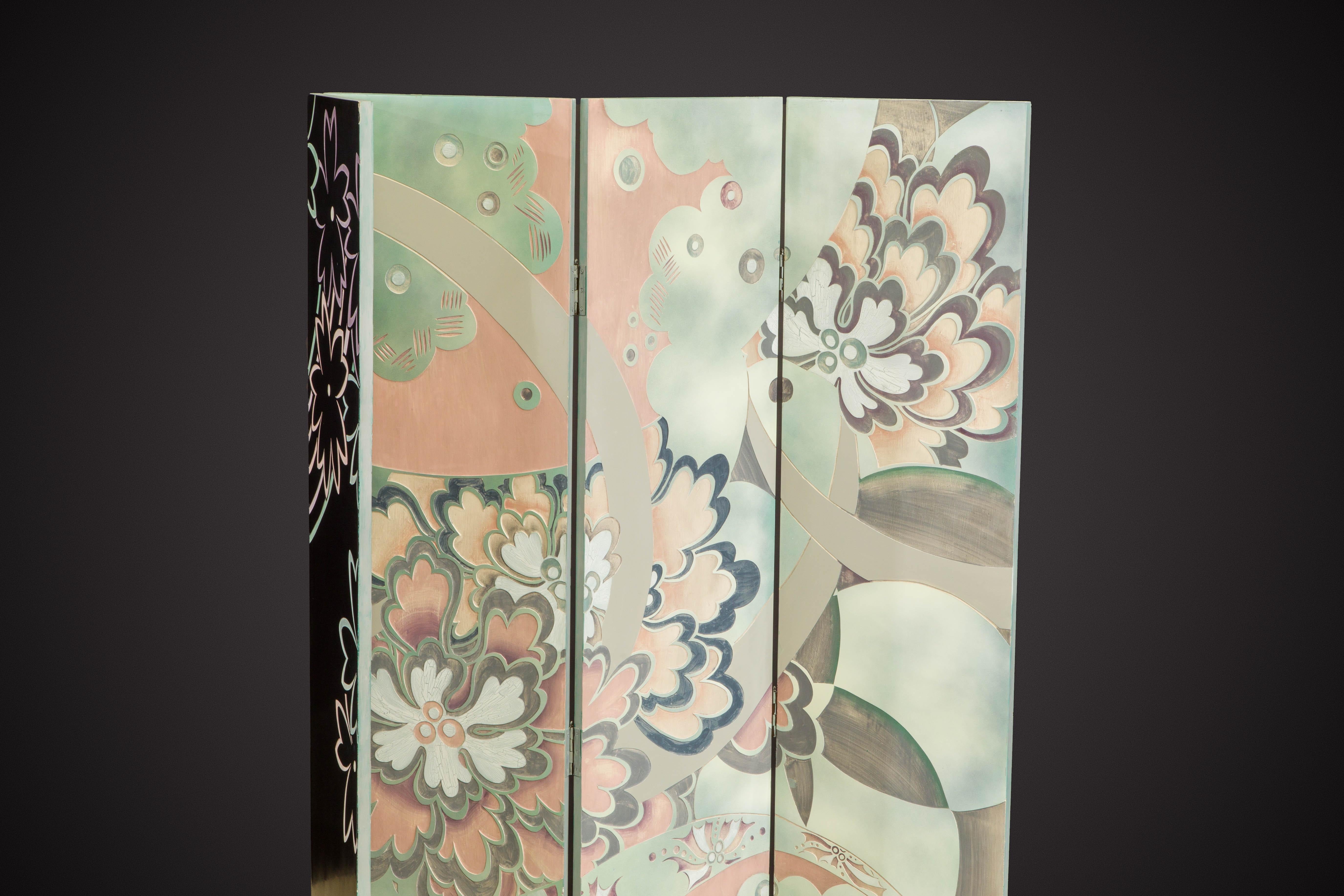 Post-Modern Double Sided Folding Screen Attributed to Maitland Smith, c 1980s 4