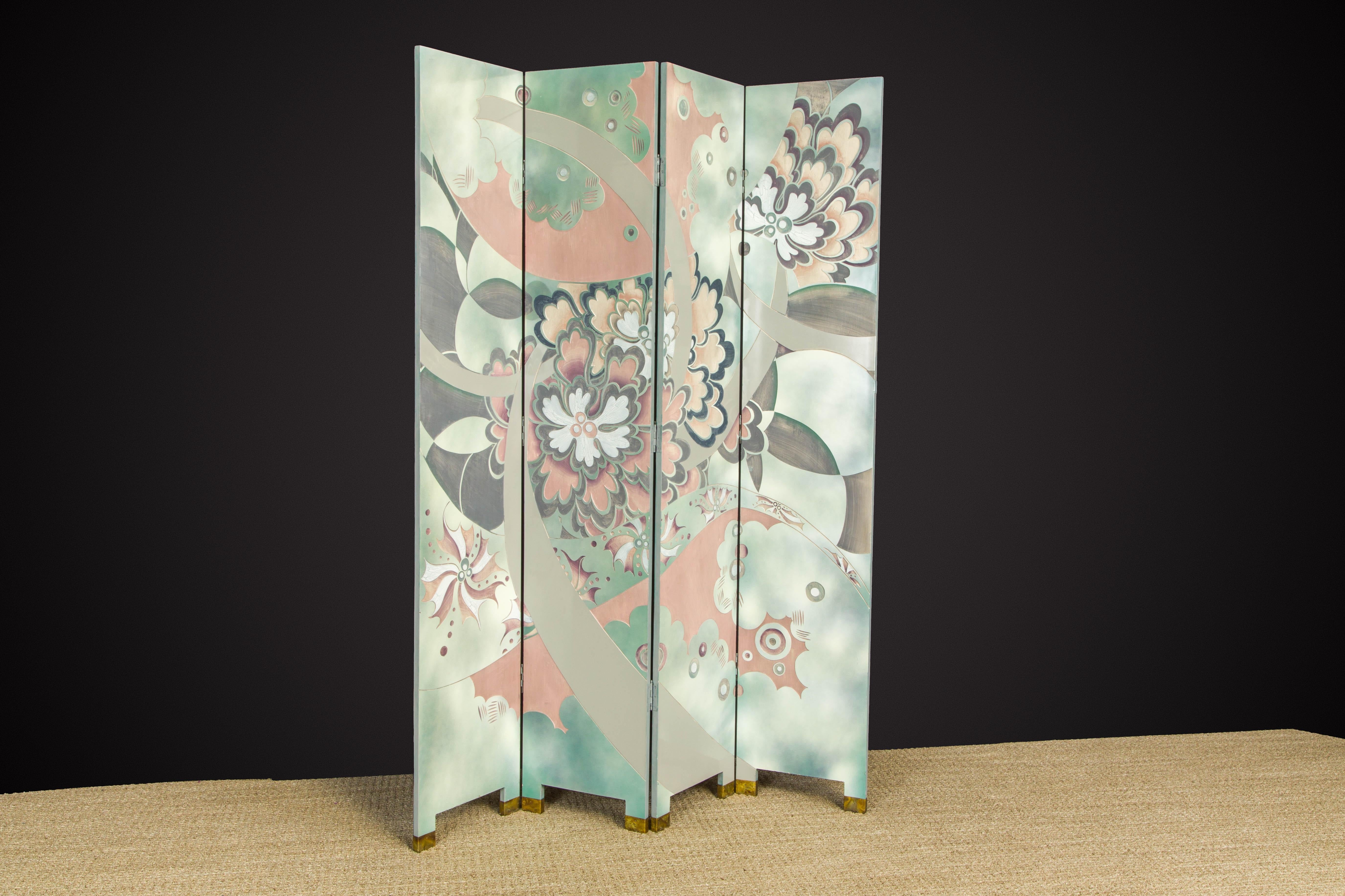 Post-Modern Double Sided Folding Screen Attributed to Maitland Smith, c 1980s In Good Condition In Los Angeles, CA