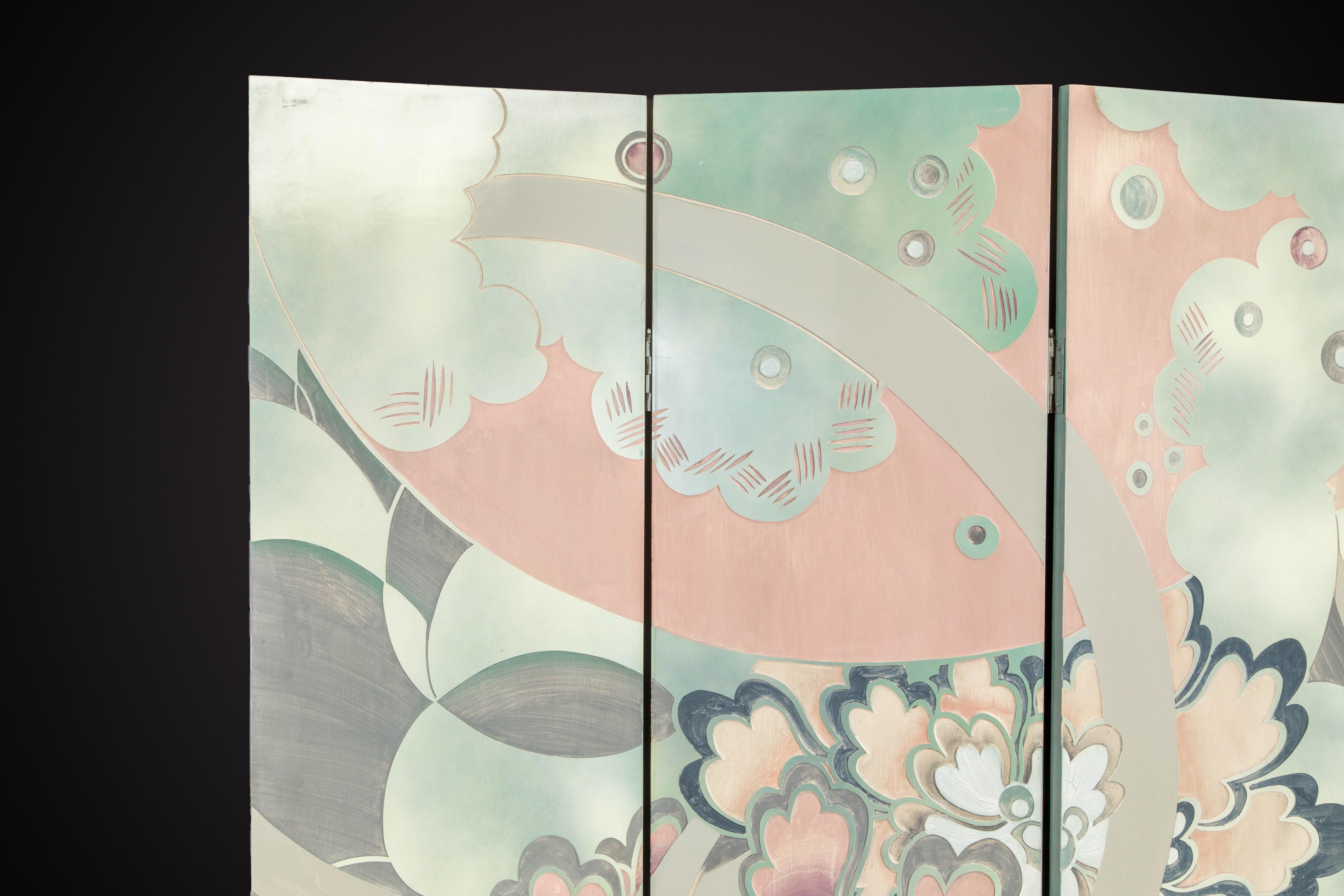 Late 20th Century Post-Modern Double Sided Folding Screen Attributed to Maitland Smith, c 1980s