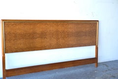 Post modern Drexel King size Headboard in Burl Wood, Solid Oak, and Brass
