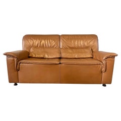 Post Modern Dutch Cognac Brown Leder Sofa Loveseat