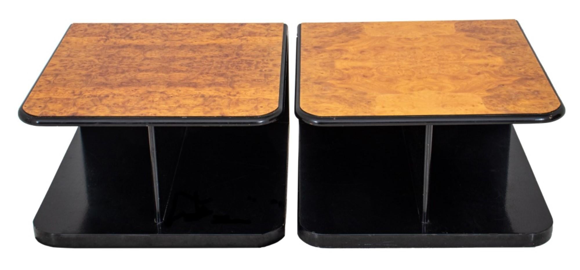 20th Century Post Modern Elm Burl Coffee Table Side Table, Pair For Sale