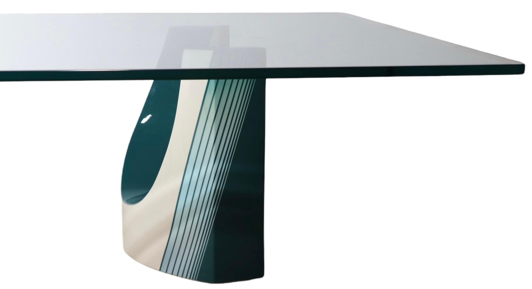 Post Modern Enamel and Glass Coffee Table Dated '91 Probably Made in Italy For Sale 6