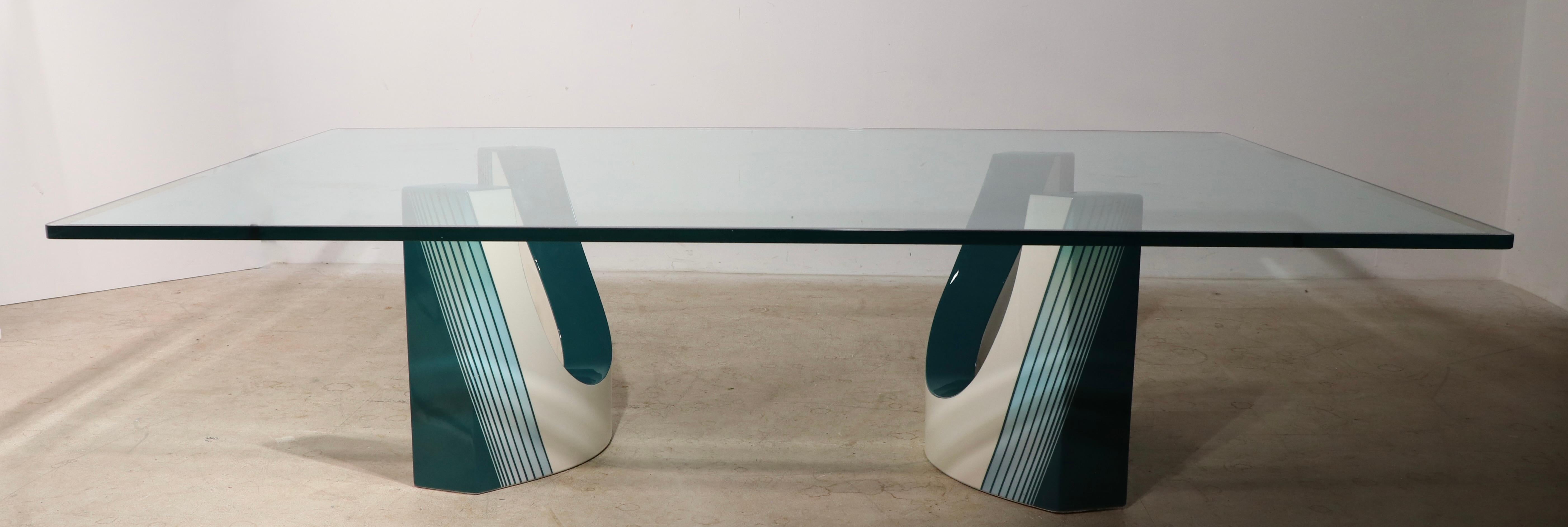 Italian Post Modern Enamel and Glass Coffee Table Dated '91 Probably Made in Italy For Sale