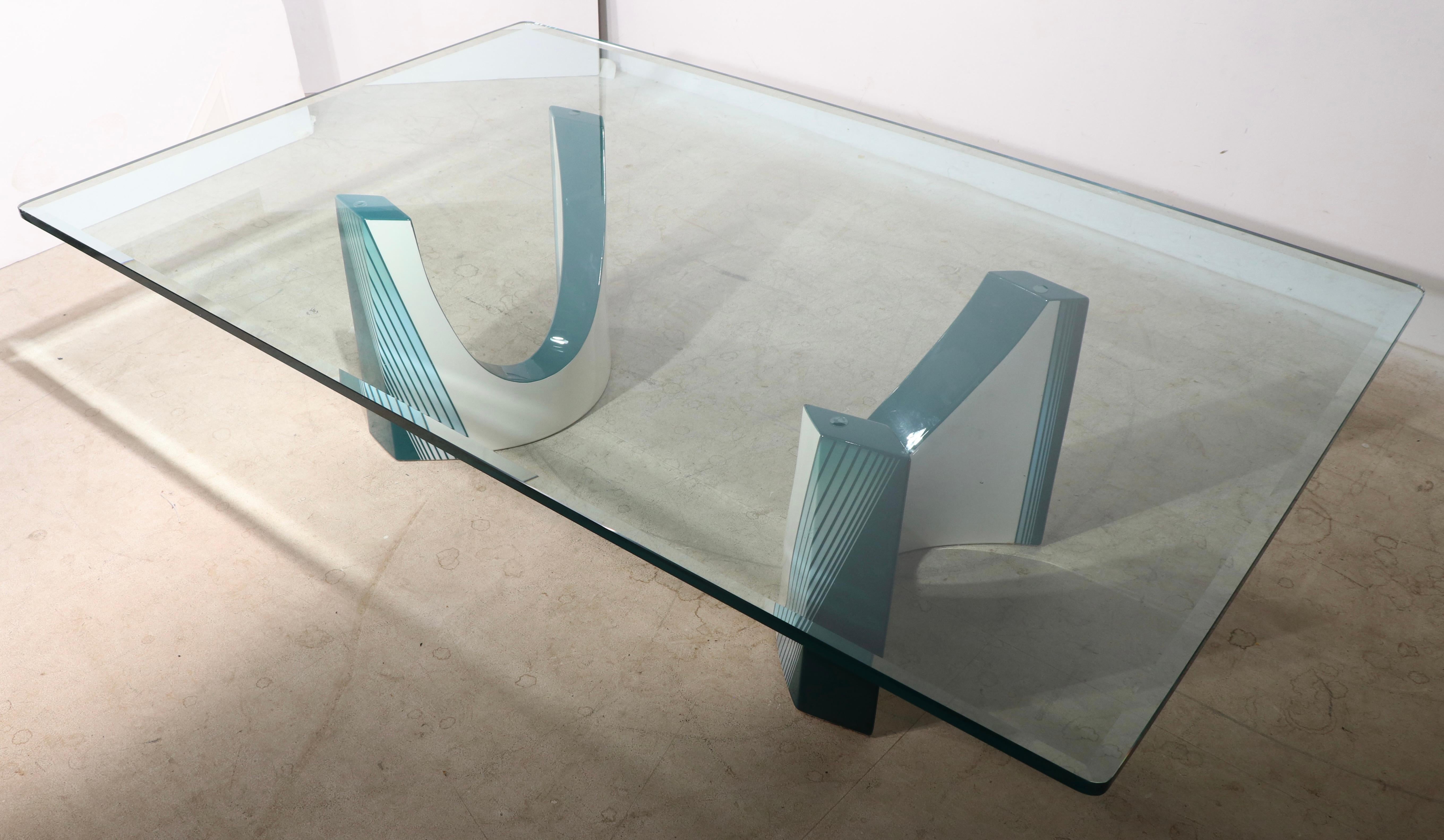 Enameled Post Modern Enamel and Glass Coffee Table Dated '91 Probably Made in Italy For Sale