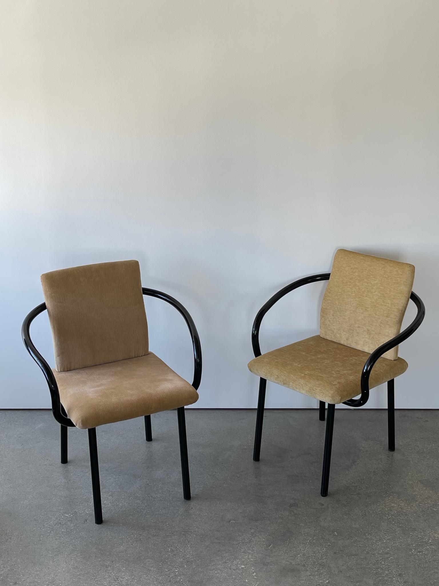 Lacquer Post Modern Ettore Sottsass for Knoll Mandarin Armchairs, Tan Velvet