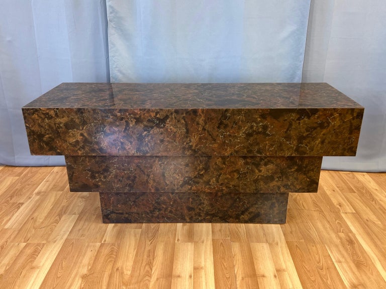Post-Modern Faux-Burl Wood Laminate Three-Tier Stepped Console Table ...