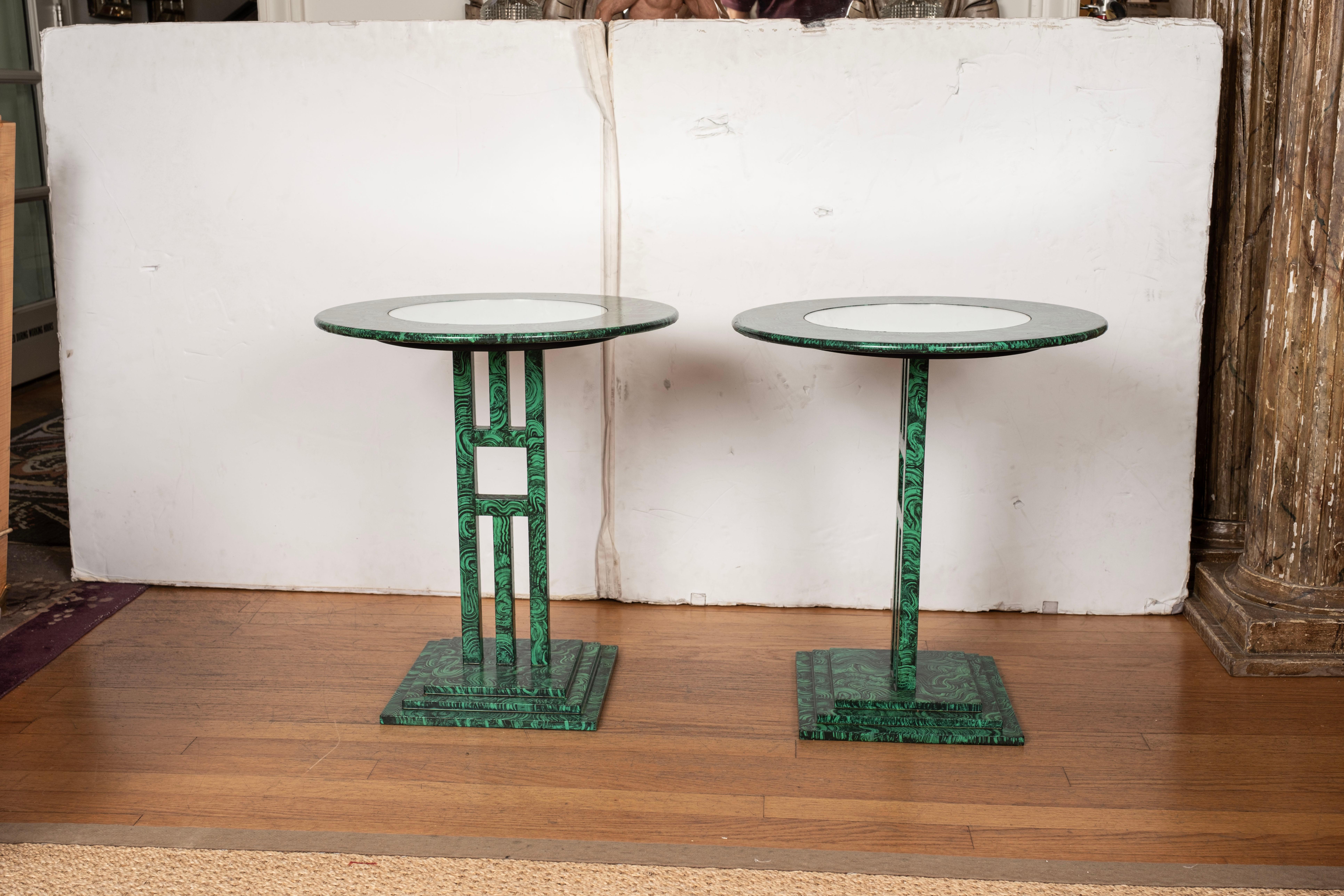 Vintage Pair Of Post Modern Faux Malachite Tables  For Sale 5