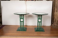 Vintage Pair Of Post Modern Faux Malachite Tables