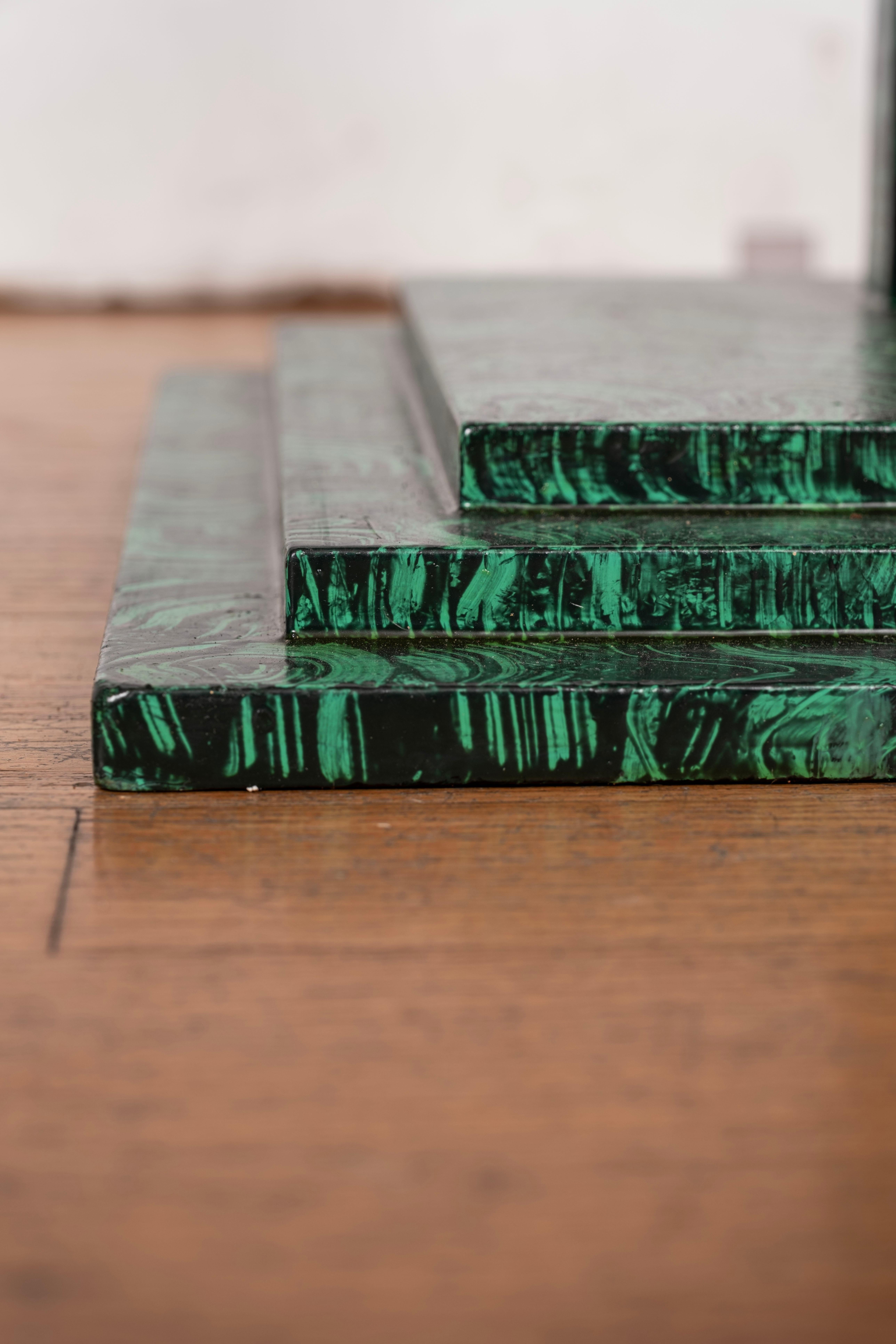 Late 20th Century Vintage Pair Of Post Modern Faux Malachite Tables  For Sale