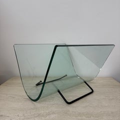 Post modern Fiam Italy curved glass magazine rack , 1980’s