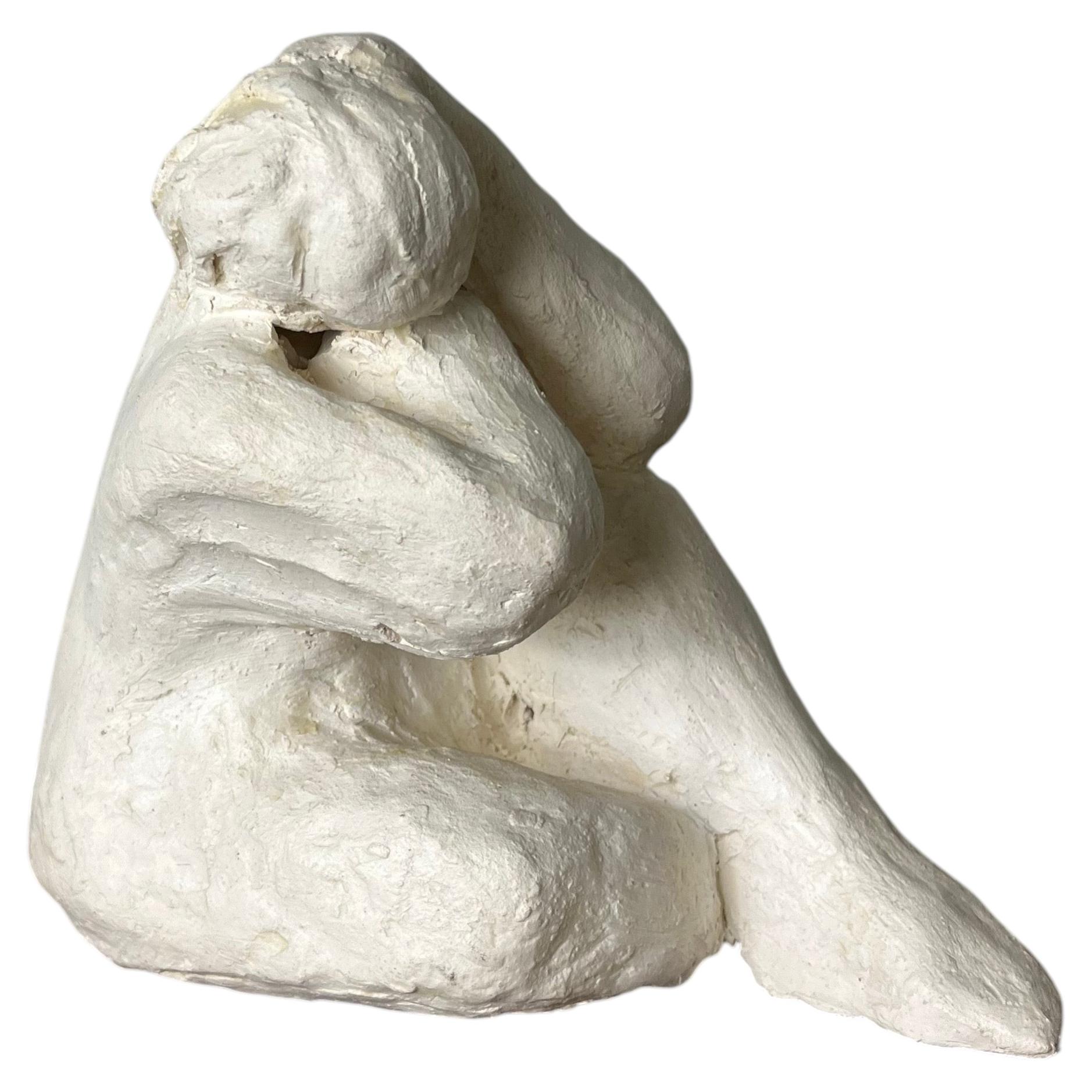 Sculpture figurative post-moderne en plâtre, finition blanc os, USA