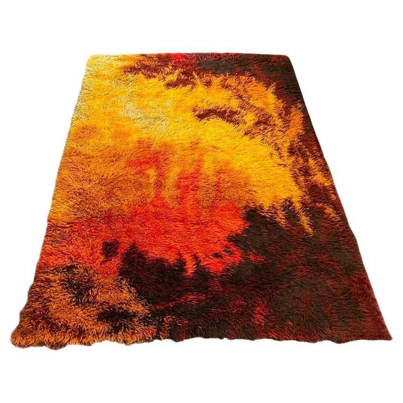 Mid-century Hand-Hooked Scandinavian Shag Rug w/ Abstract Design For ...