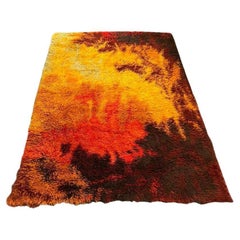 Used Post Modern Fire Hand-Hooked Scandinavian Shag Rug w/ Abstract Design