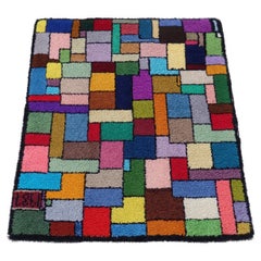 Vibrant Geometric Post Modern Mondrian themed Folk Art Hook Rug