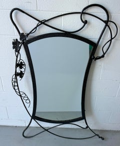 Post Modern Forged Iron Mirror, Style of Albert Paley