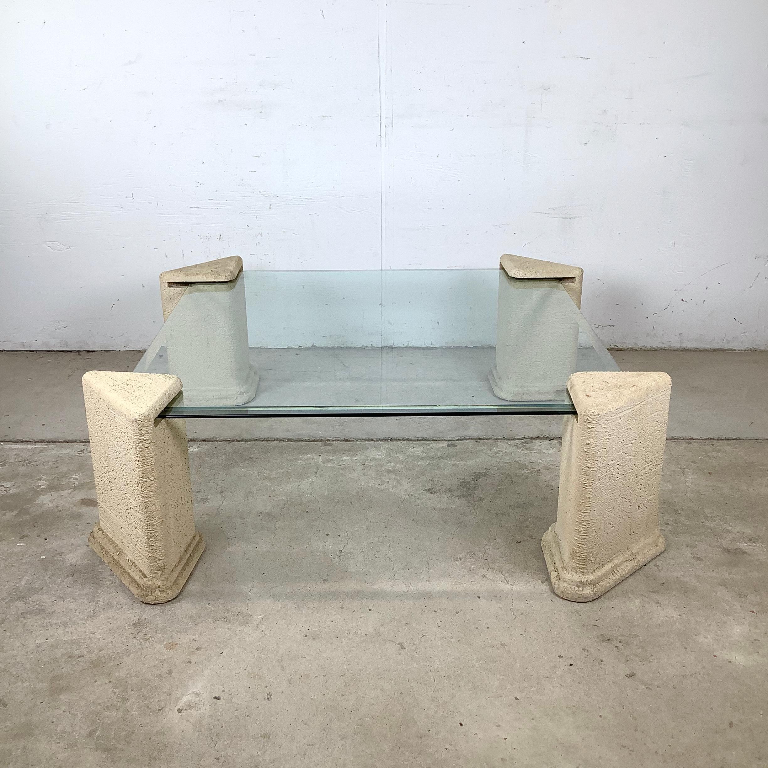 Post-Modern Four Post Glass Top Coffee Table For Sale 9