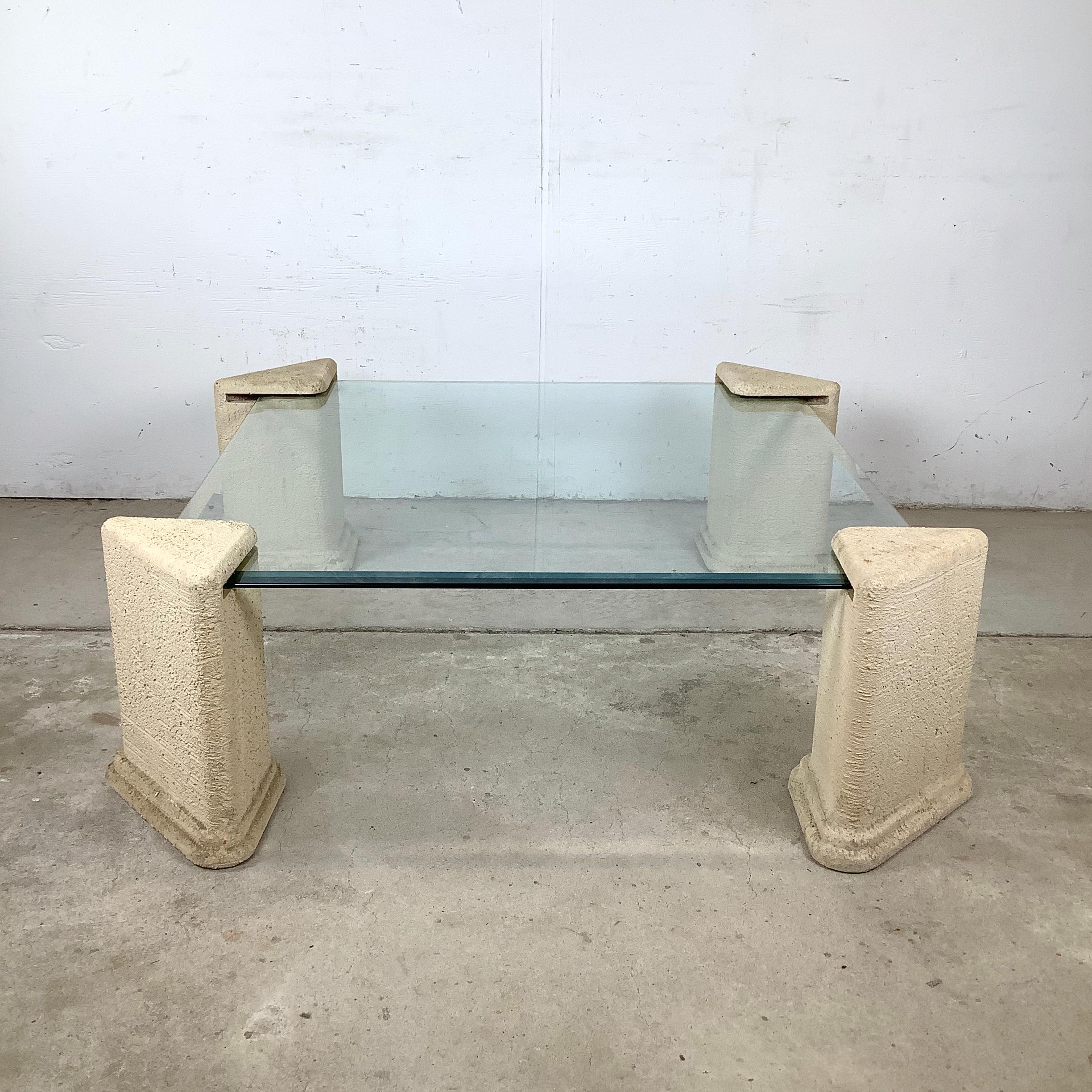 Unknown Post-Modern Four Post Glass Top Coffee Table For Sale