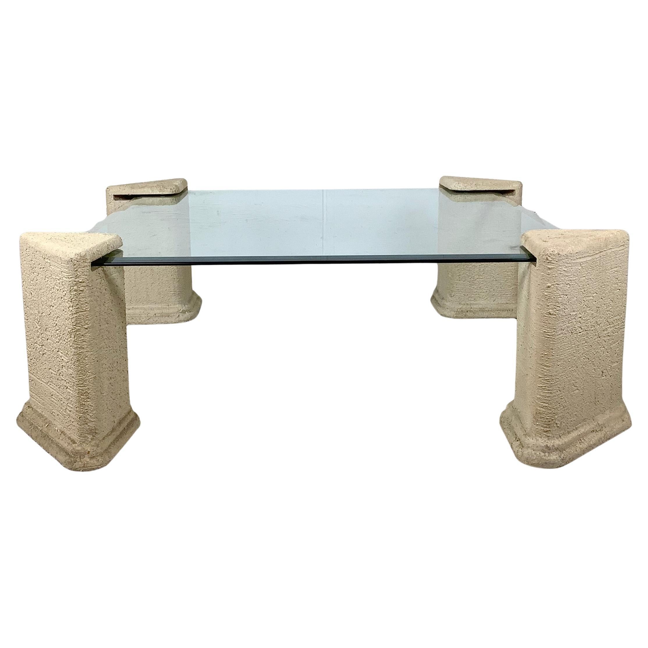 Post-Modern Four Post Glass Top Coffee Table For Sale