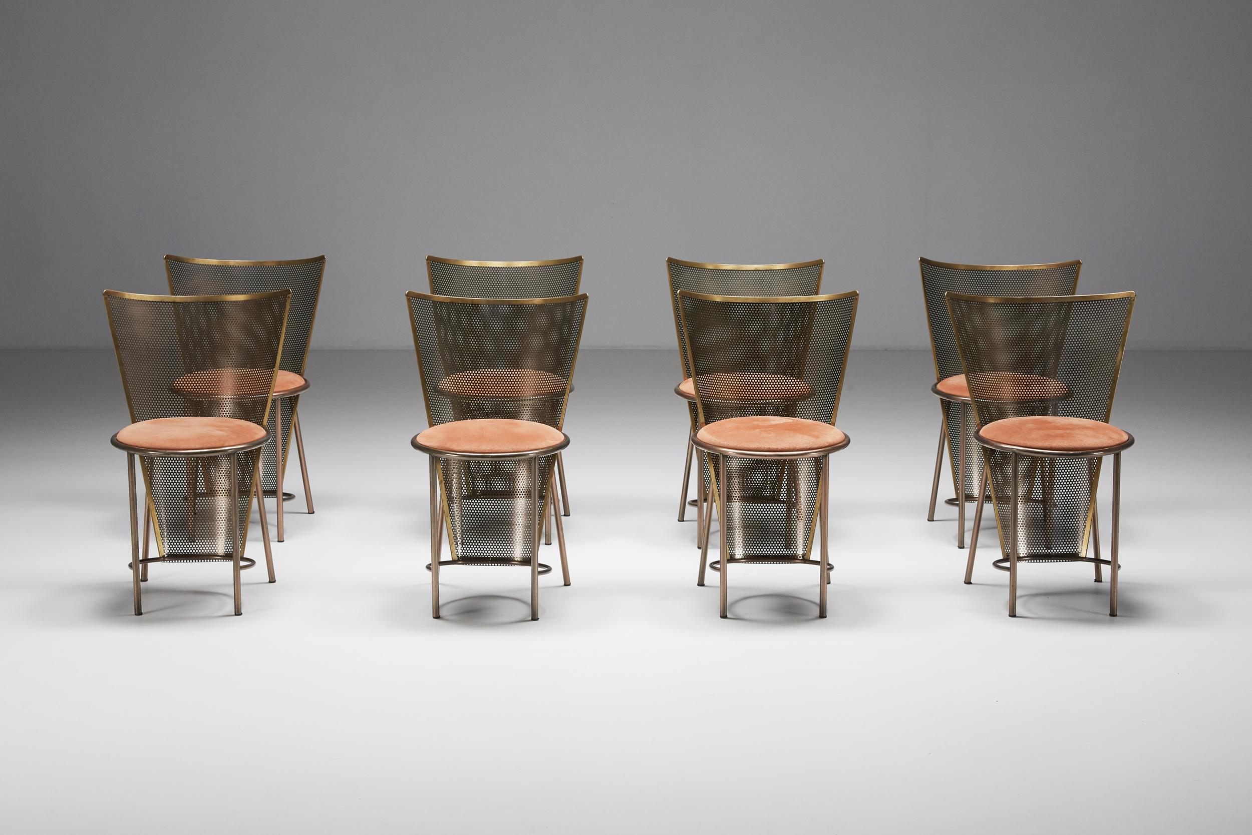 Hollywood Regency Post-Modern Frans Van Praet '92 Brass Chairs, World expo Belgian Pavillion For Sale