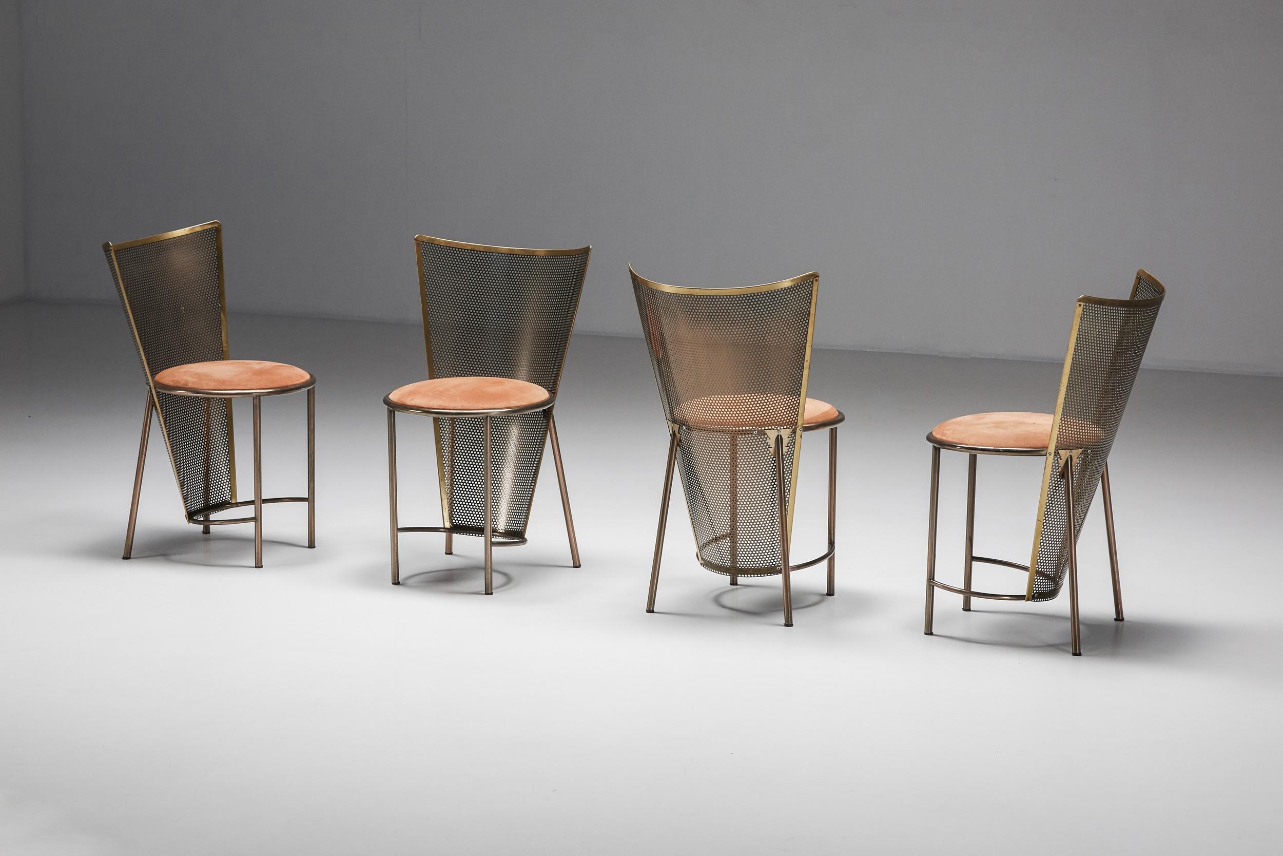 Post-Modern Frans Van Praet '92 Brass Chairs, World expo Belgian Pavillion In Excellent Condition For Sale In Antwerp, BE