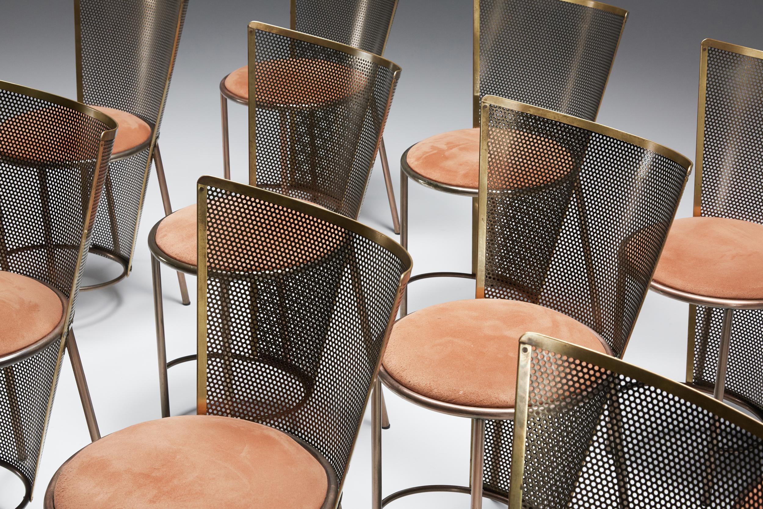 Late 20th Century Post-Modern Frans Van Praet '92 Brass Chairs, World expo Belgian Pavillion For Sale
