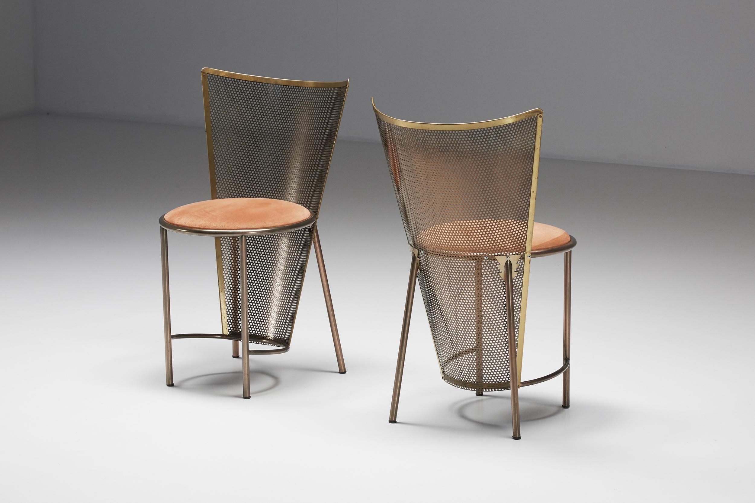 Post-Modern Frans Van Praet '92 Brass Chairs, World expo Belgian Pavillion For Sale 1