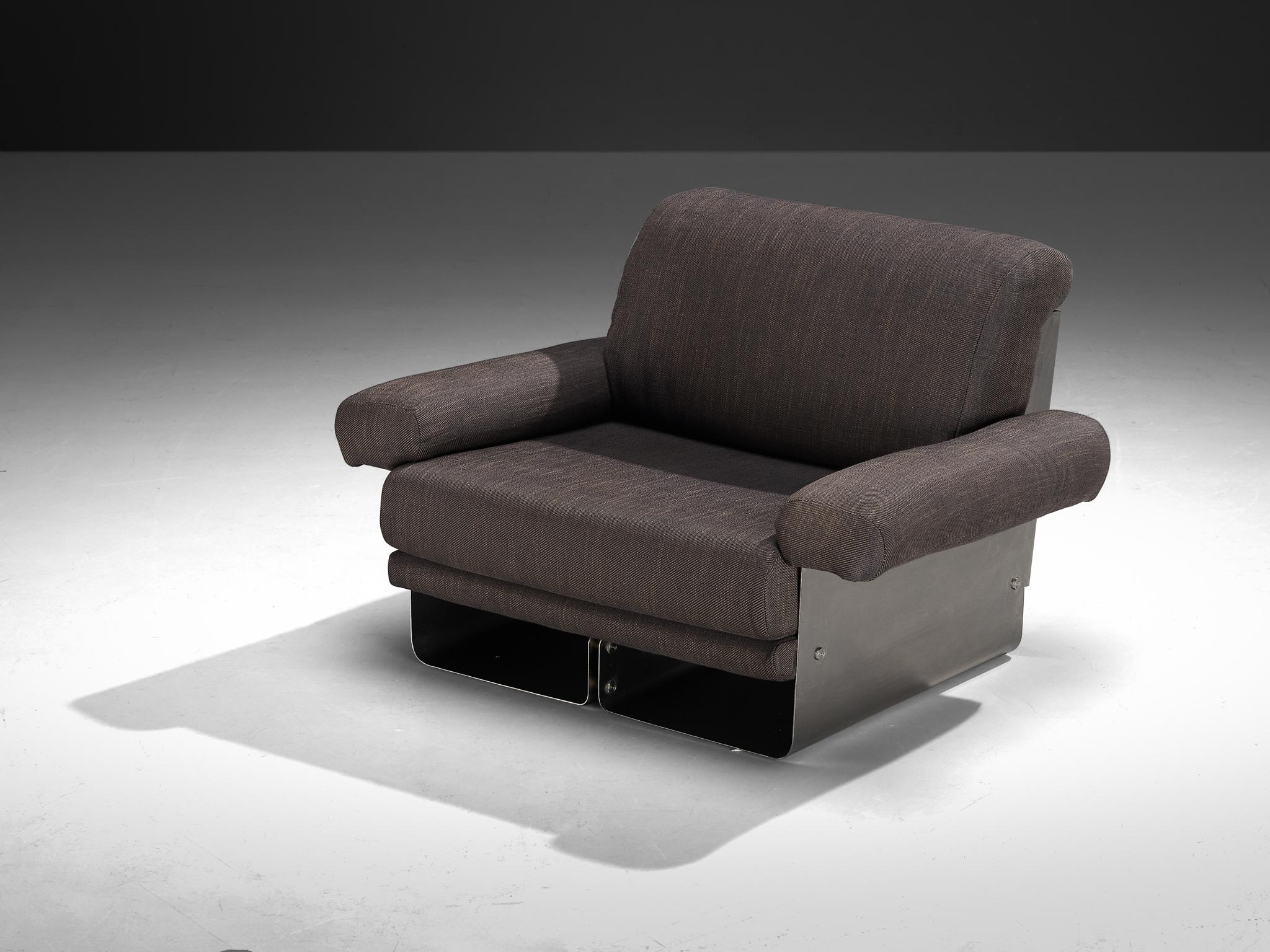 Post-Modern French Pair of Lounge Chairs in Brushed Steel & Grey Upholstery In Good Condition For Sale In Waalwijk, NL