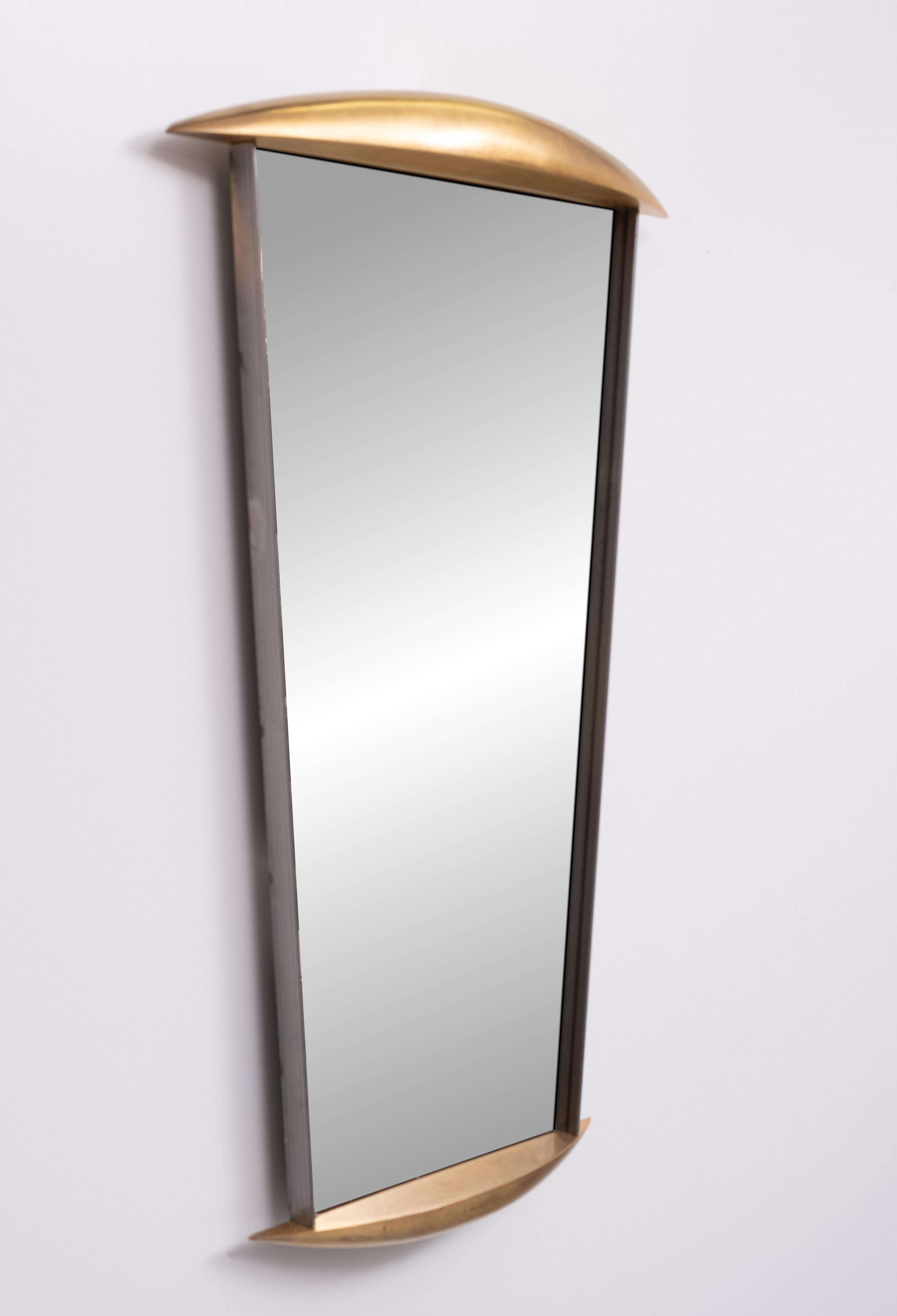 Post-Modern Post Modern Full-Length Wall Mirror in Gold Wood and Metal, 1980s Italy For Sale