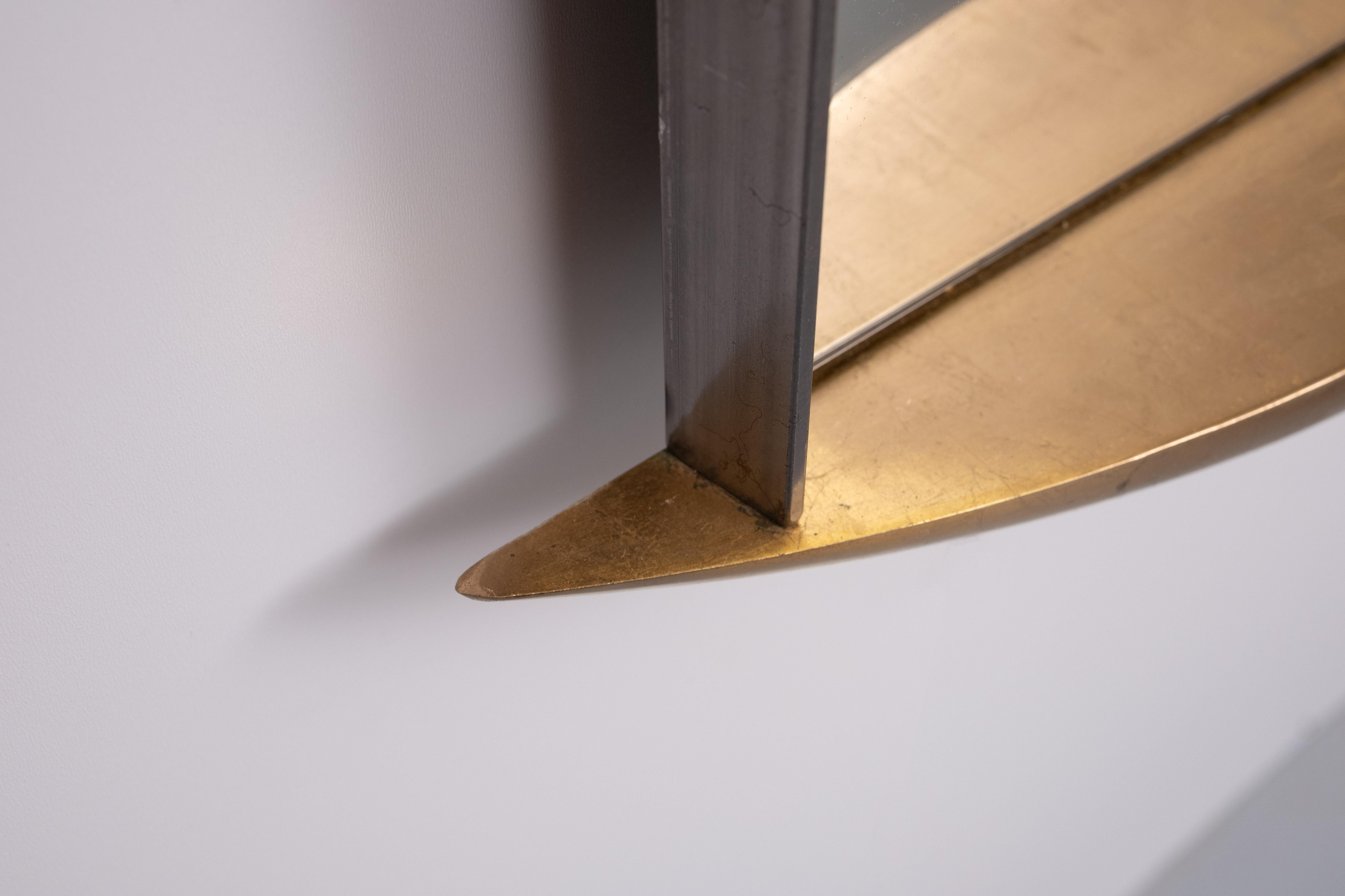Post Modern Full-Length Wall Mirror in Gold Wood and Metal, 1980s Italy For Sale 1