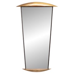Post Modern Full-Length Wall Mirror in Gold Wood and Metal, 1980s Italy