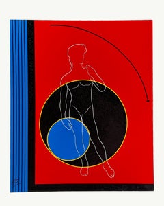 Acrilico geometrico postmoderno su tela firmato AB, 1980