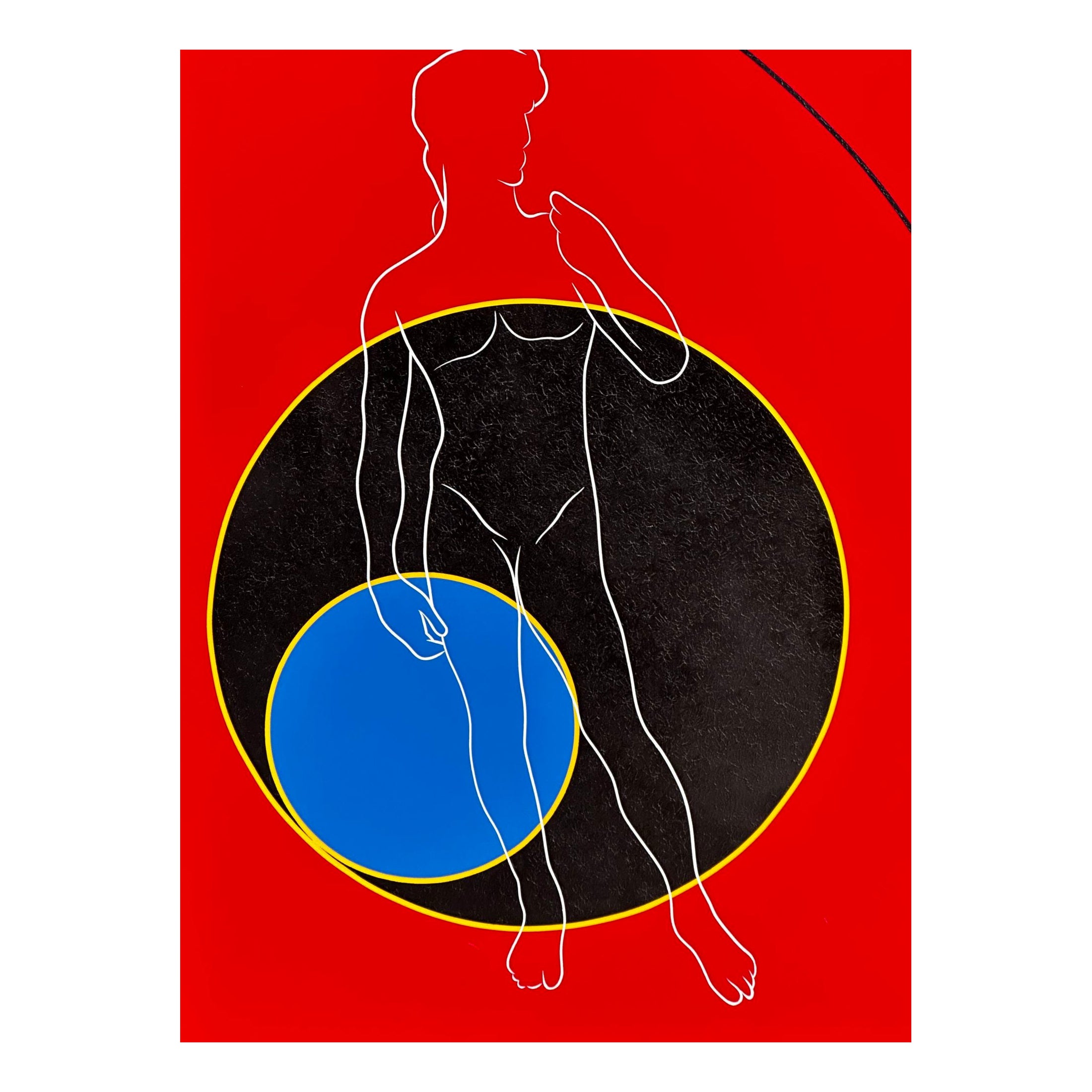 Post Modern Geometric Figural Acrylic on Canvas Signed AB, 1980