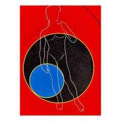 Post Modern Geometric Figural Acrylic on Canvas Signed AB, 1980