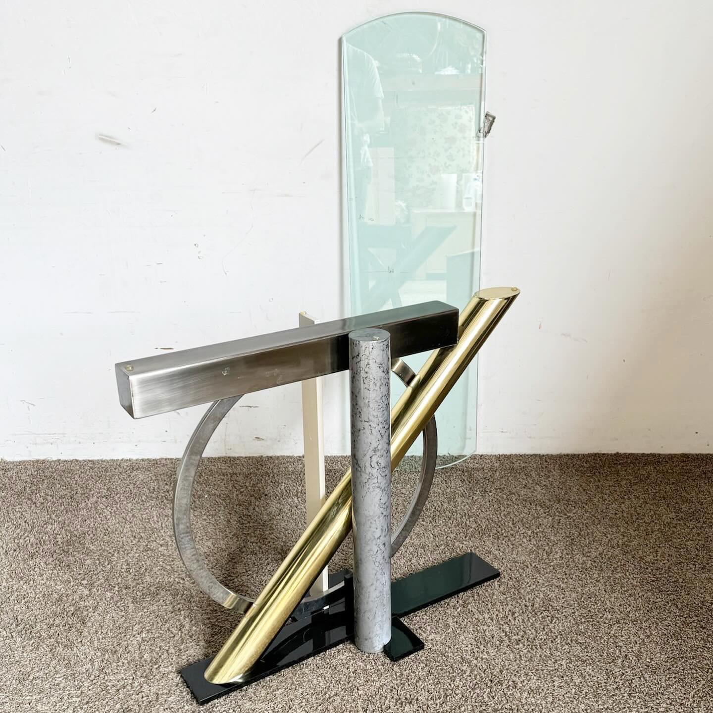 Italian Geometric Glass Top Console Table by Kaizo Oto For Sale 5