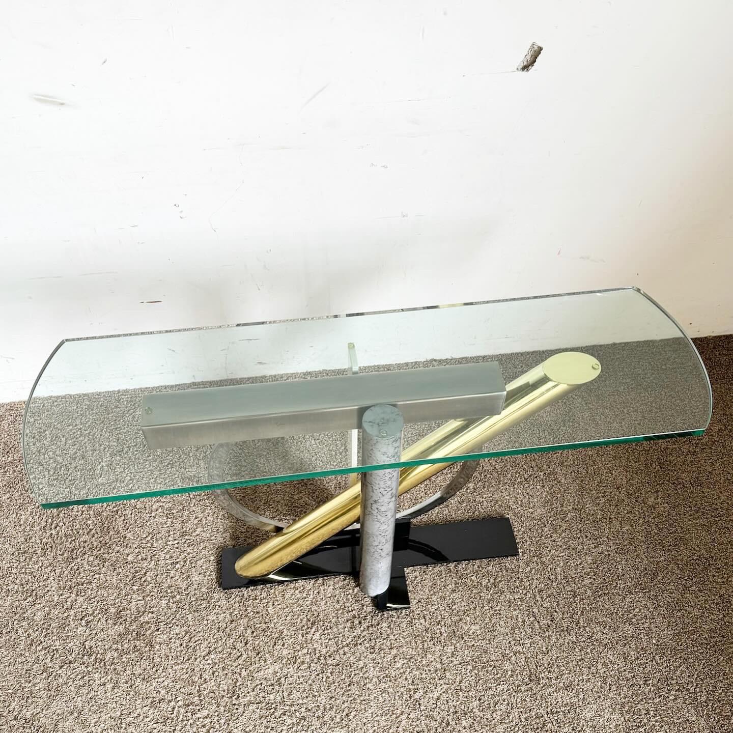 Italian Geometric Glass Top Console Table by Kaizo Oto For Sale 4