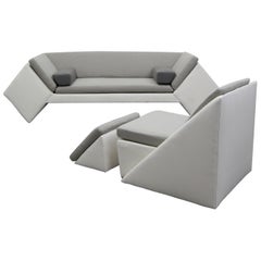Post Modern Geometric Sofa and Chair with Ottoman Set by Thayer Coggin