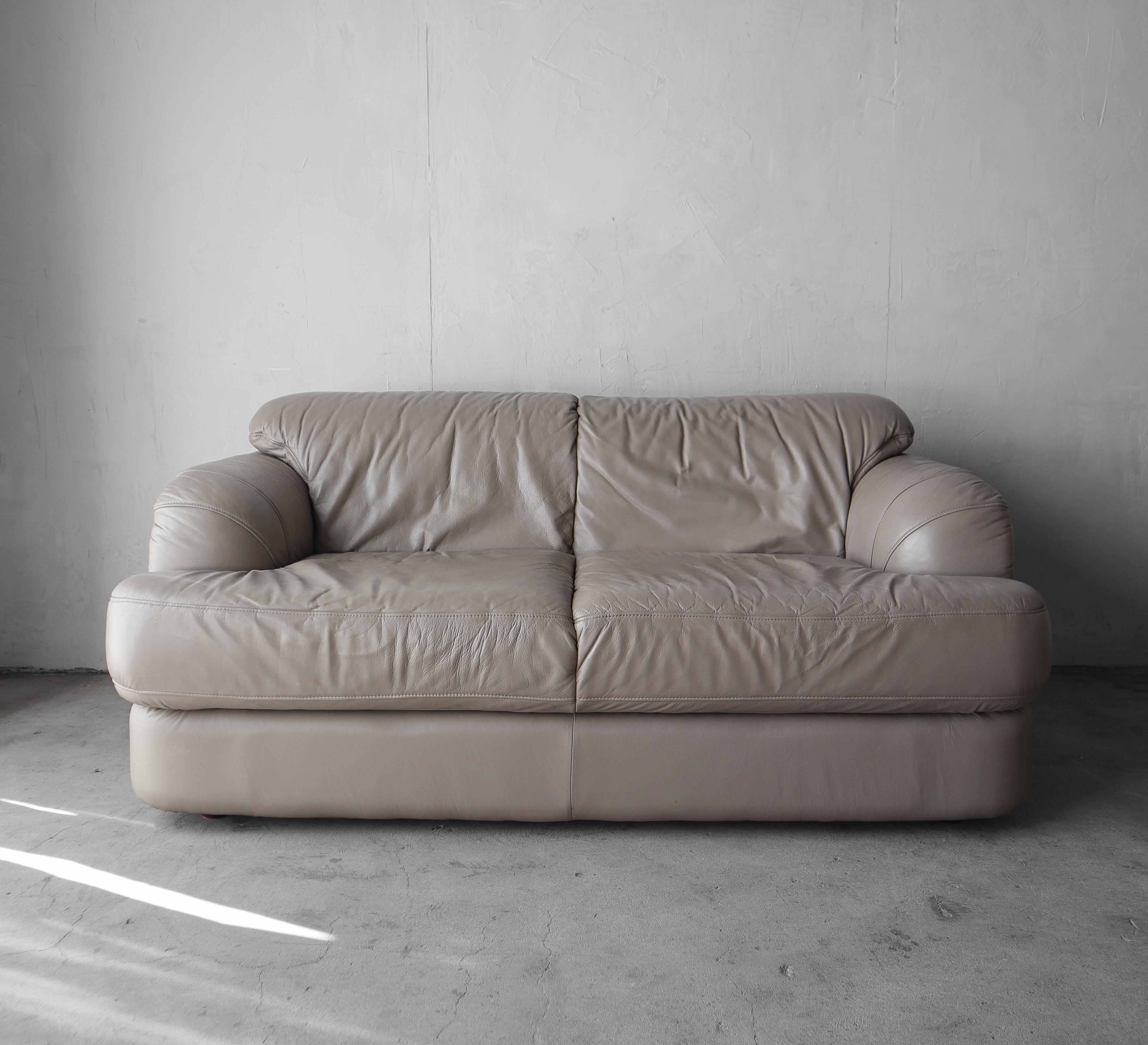 Post-Modern Post Modern German Leather Loveseat Sofas - A Pair For Sale